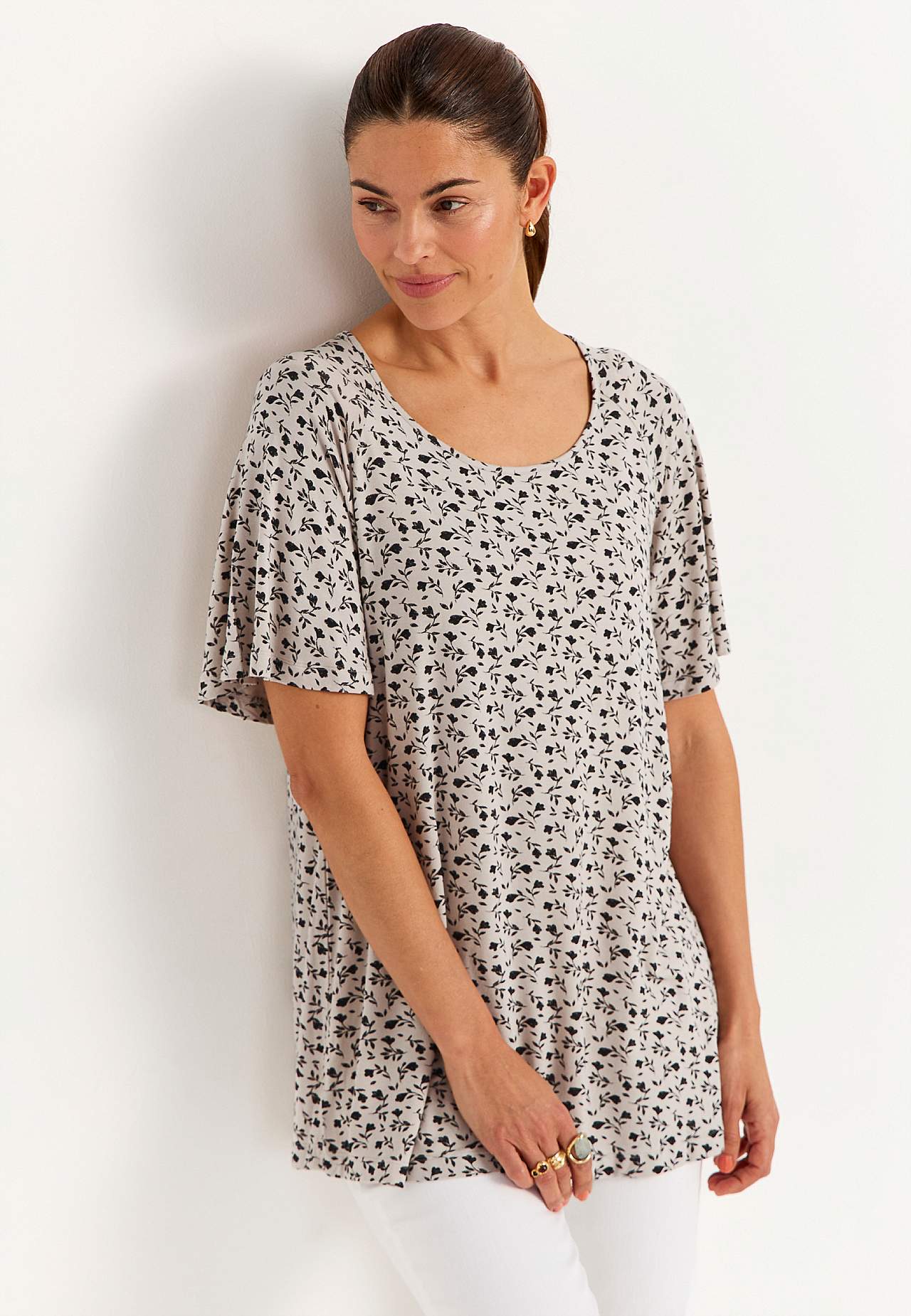 Jersey tuniek met een bloemenpatroon