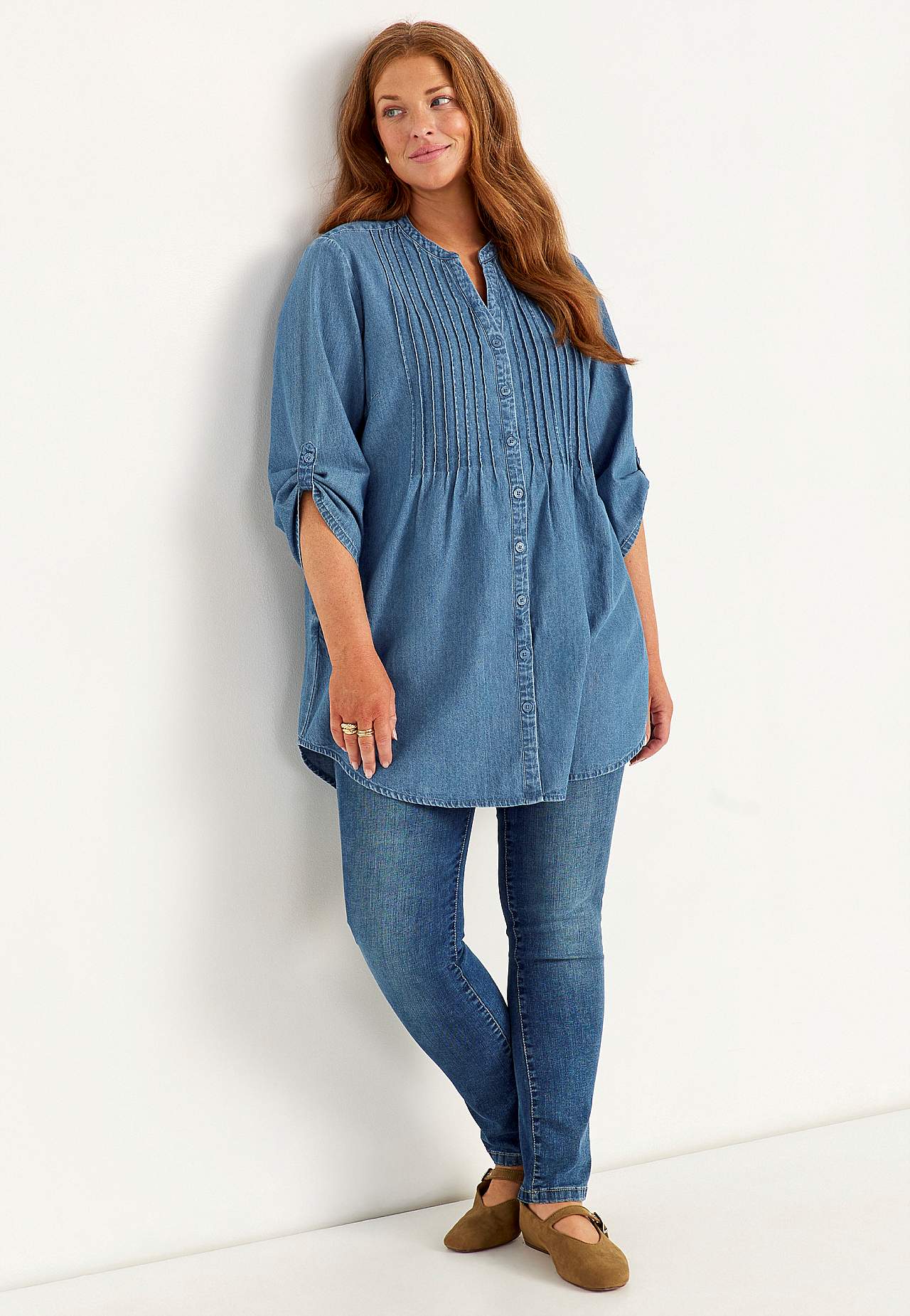Luchtige tuniek van lichte denim met zakken