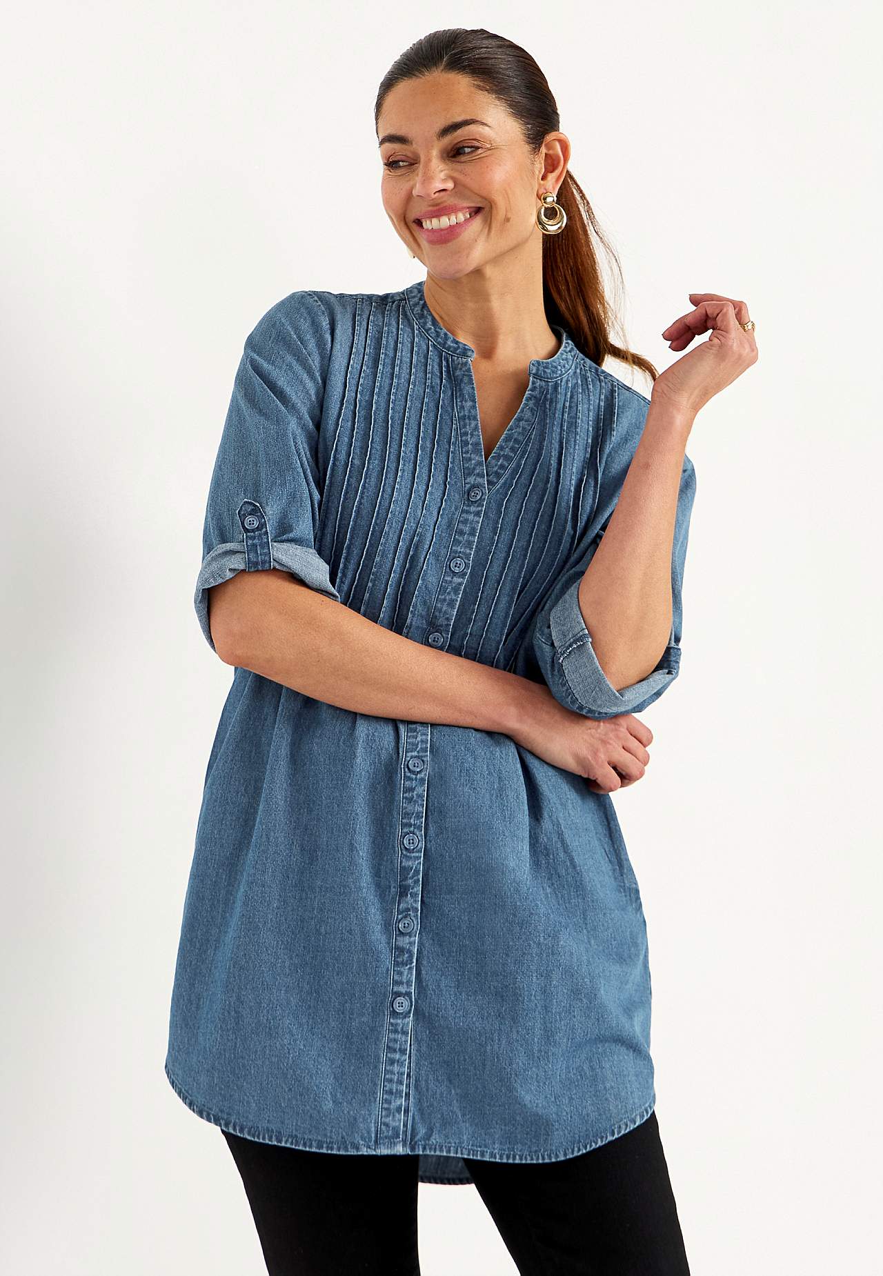 Luchtige tuniek van lichte denim met zakken