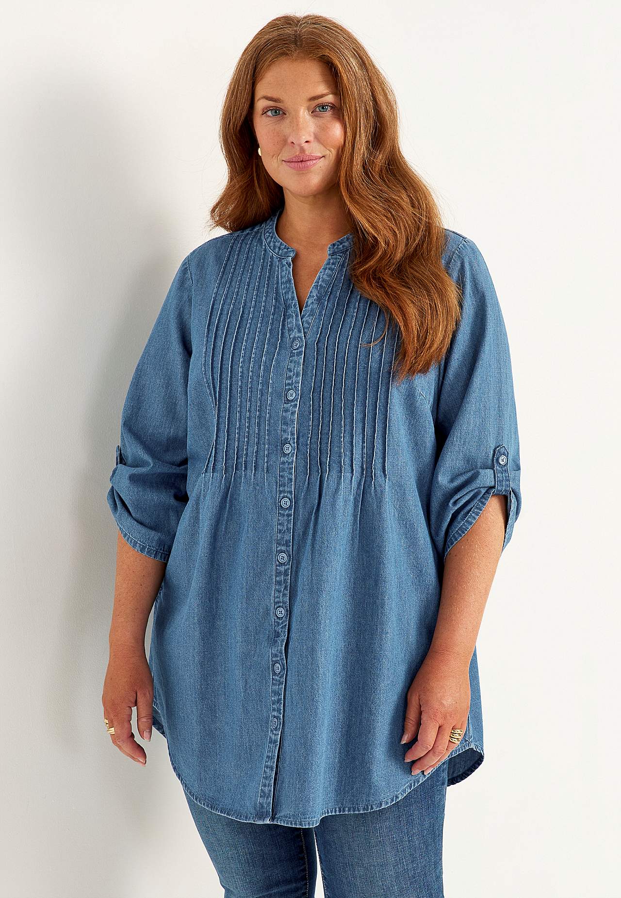 Luchtige tuniek van lichte denim met zakken