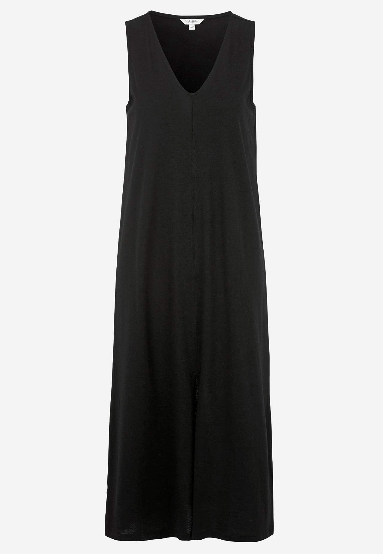 Mouwloze jerseyjurk met een v-hals