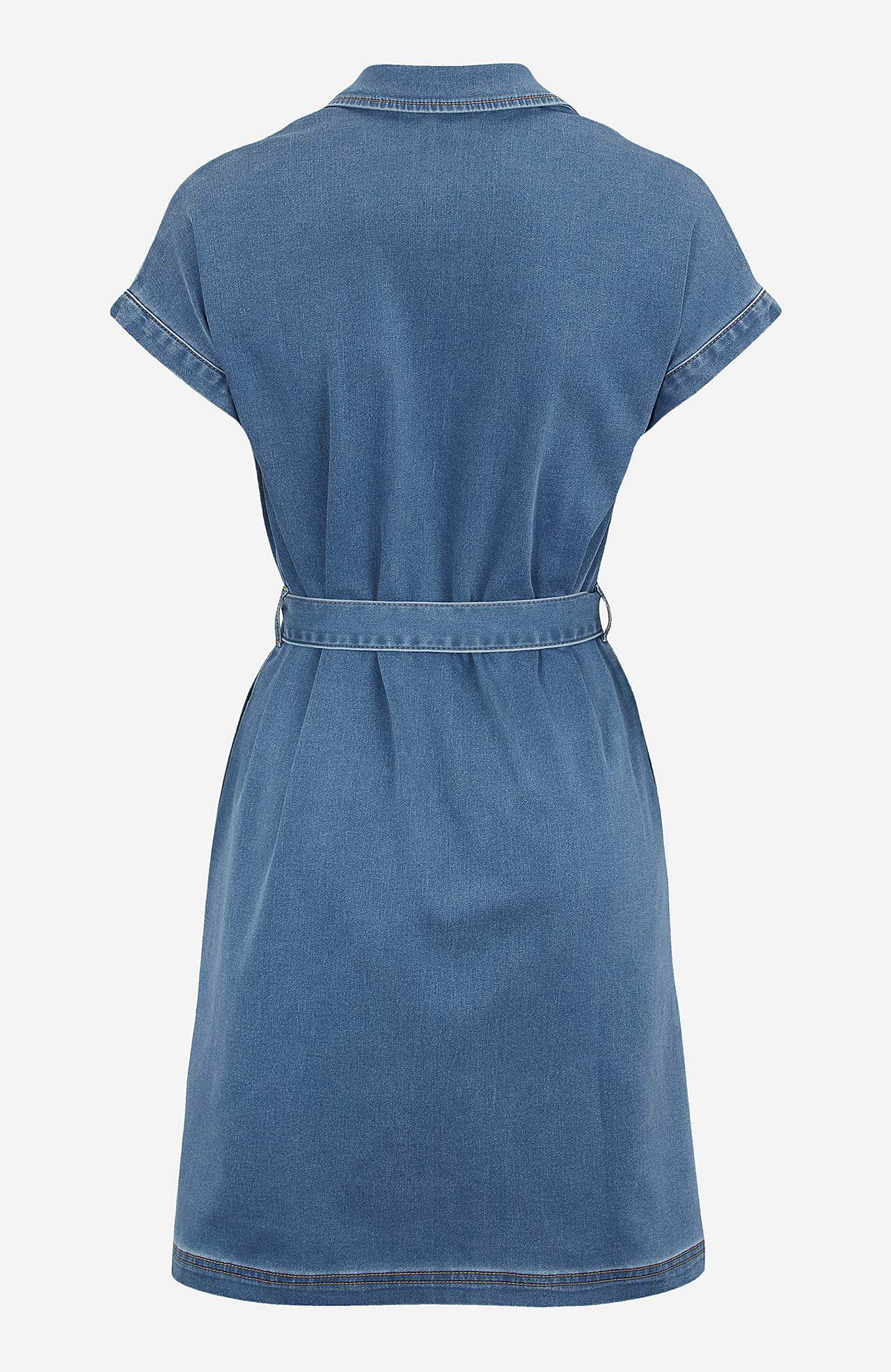 Korte denim jurk met knoopriem