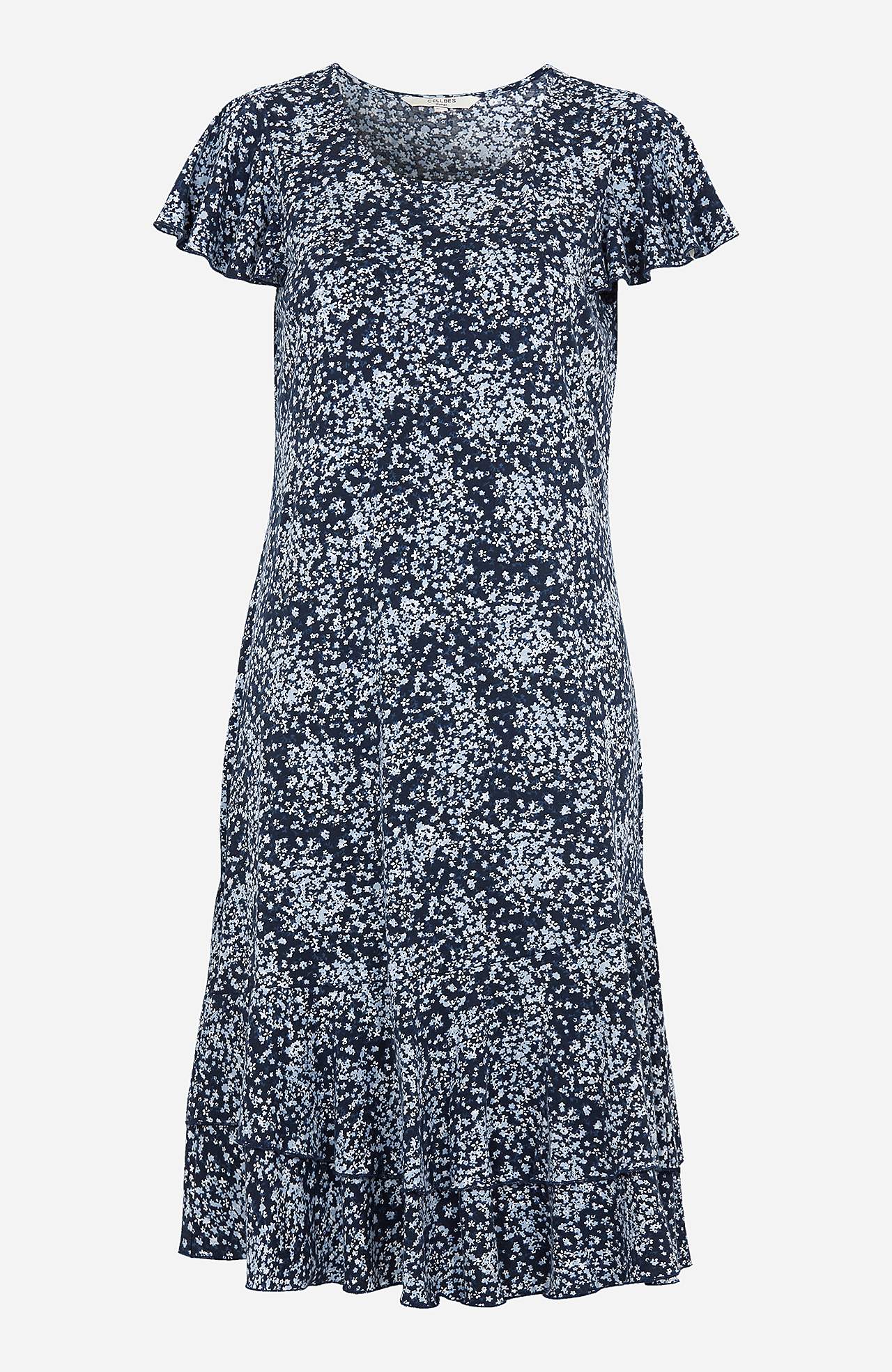 Patroonvormige jerseyjurk met volanten