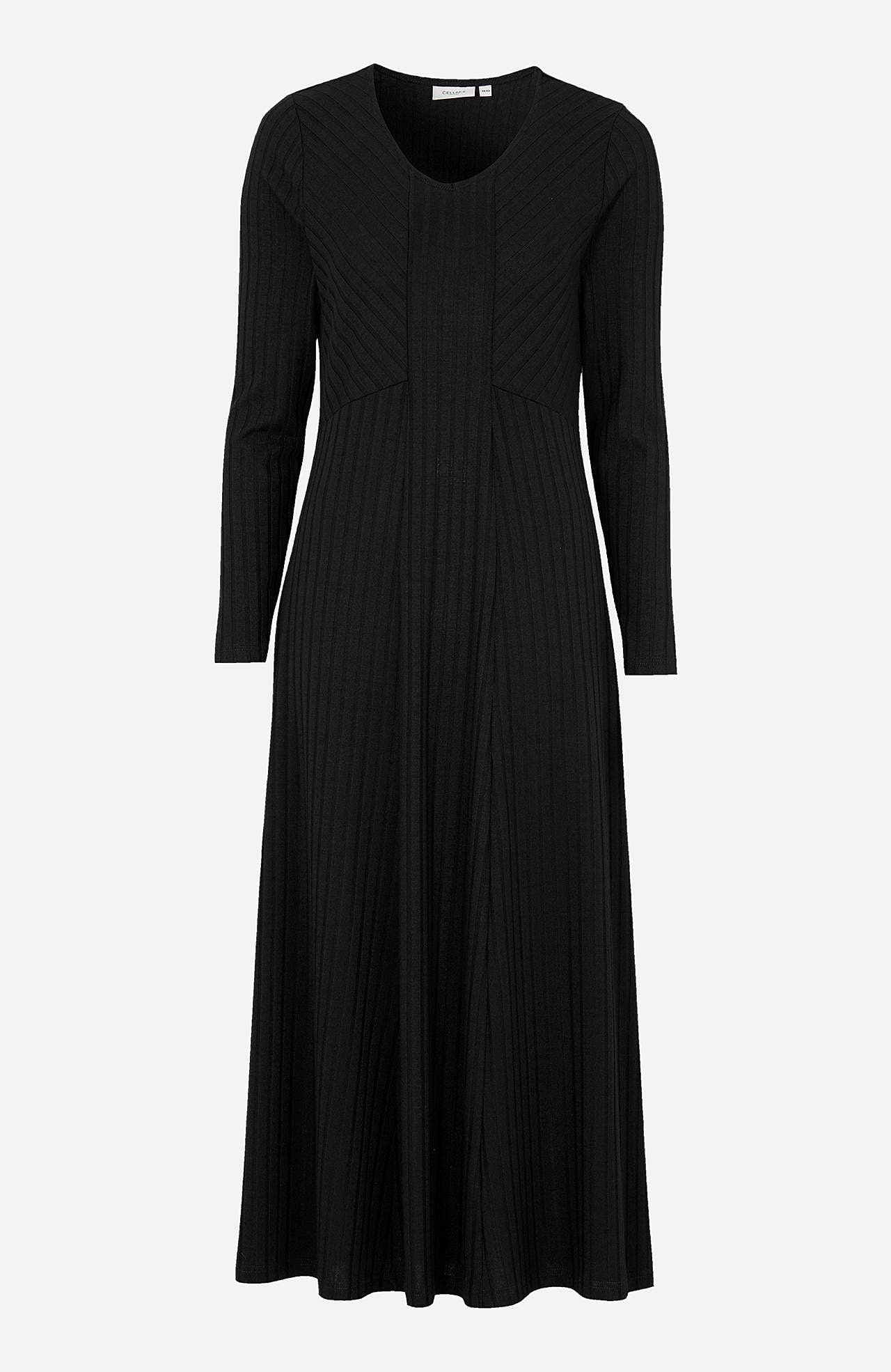 Lange en ribgebreide jersey jurk