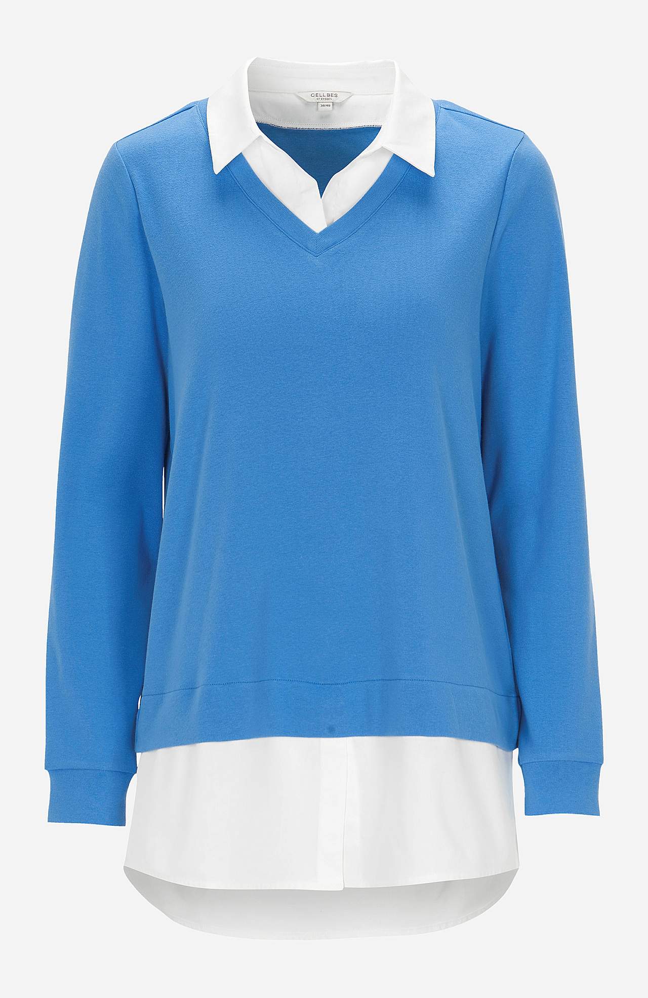 Jersey-topje met genaaide overhemdkraag