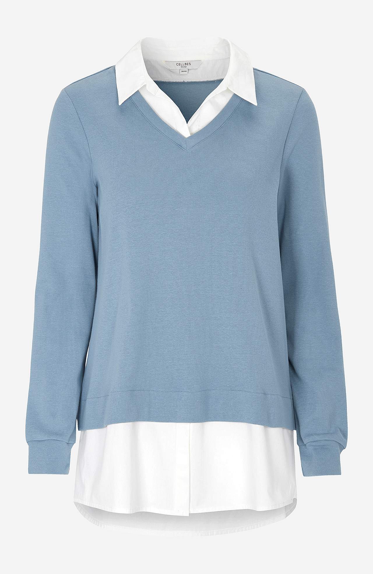 Jersey-topje met genaaide overhemdkraag
