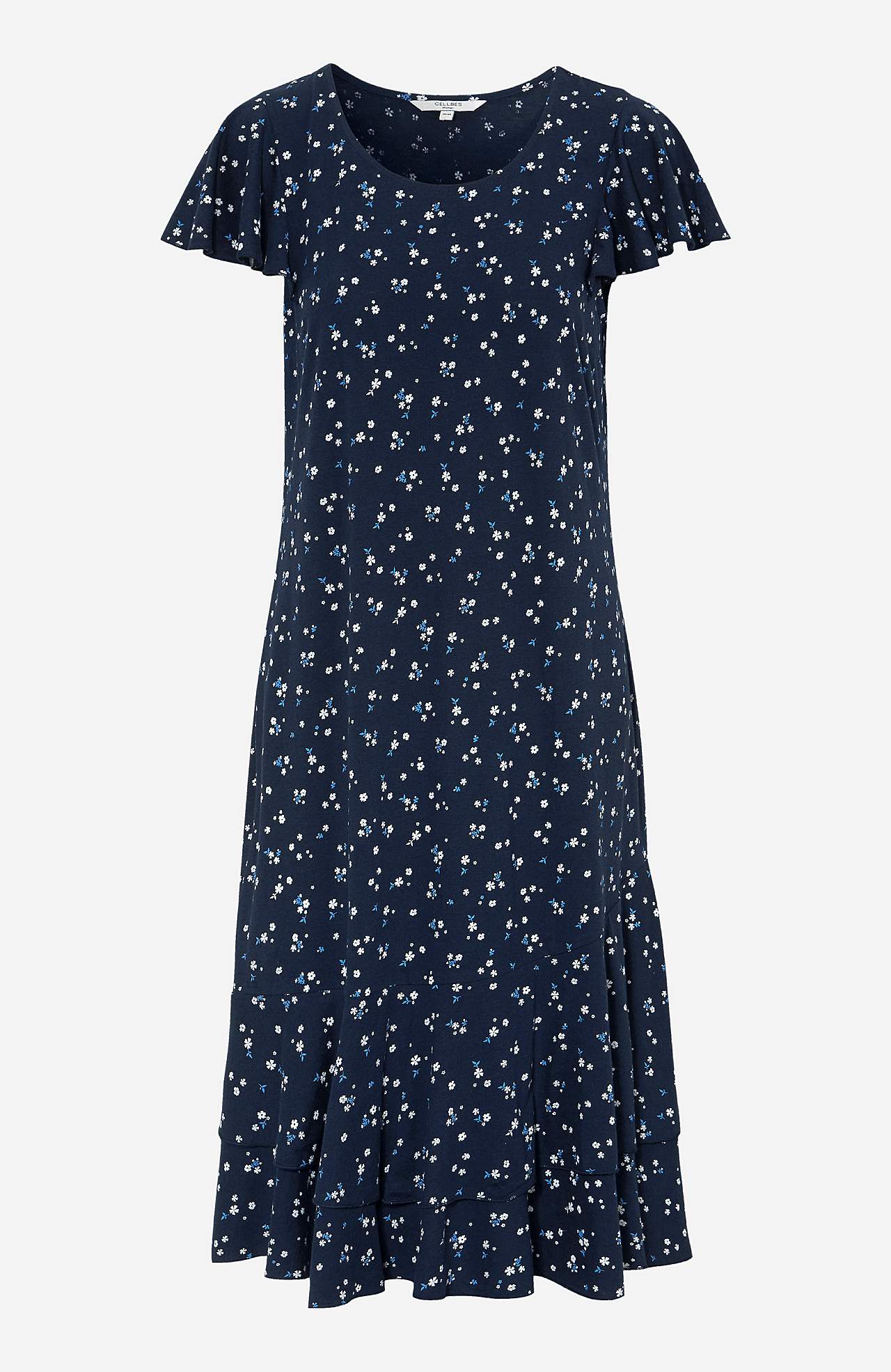 Patroonvormige jerseyjurk met ruches Elin