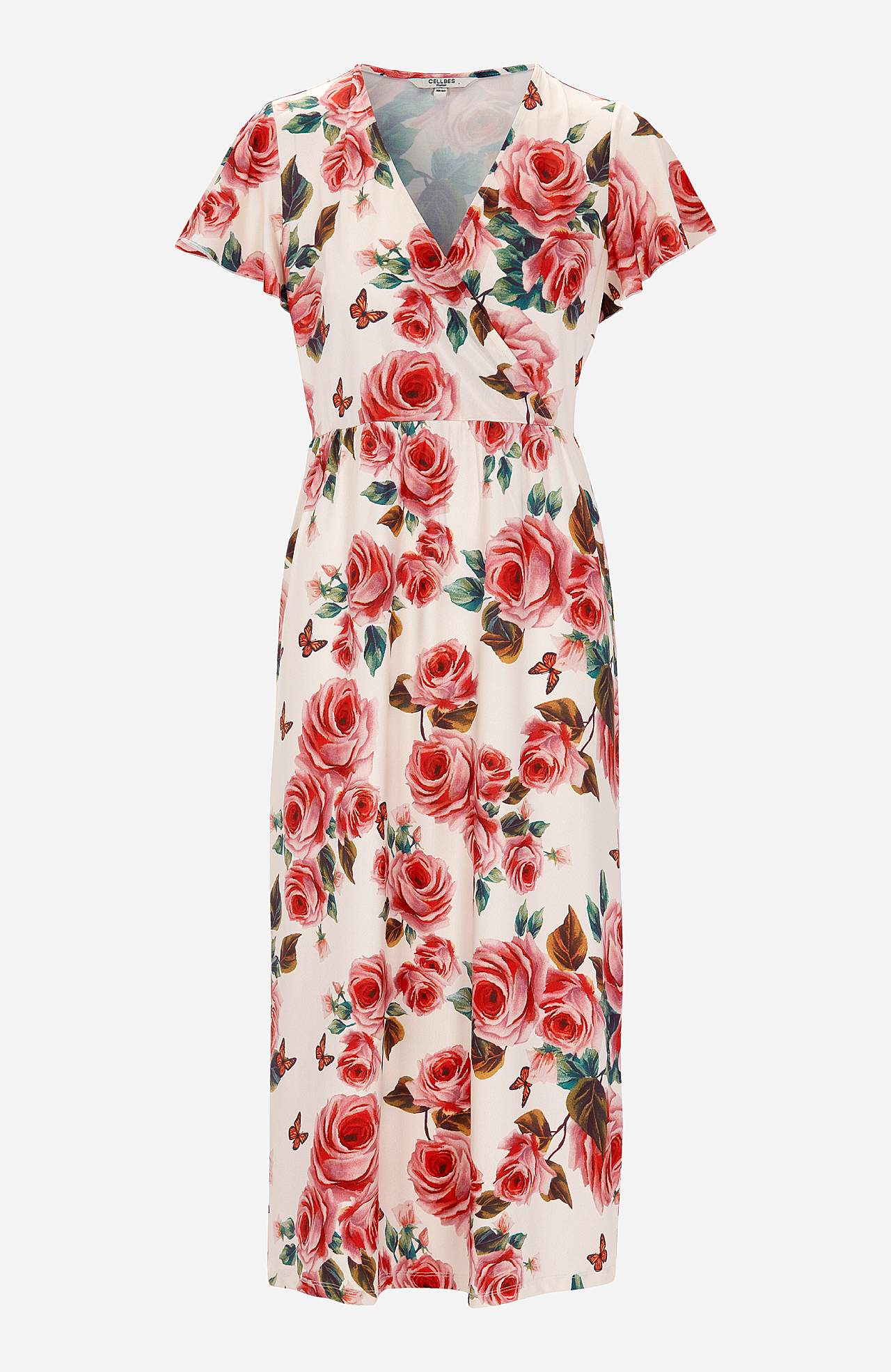 Patroonvormige maxi jurk met snijnaad aan de taille