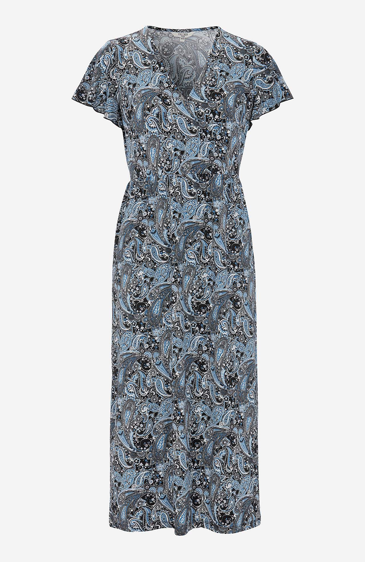 Patroonvormige maxi jurk met snijnaad aan de taille