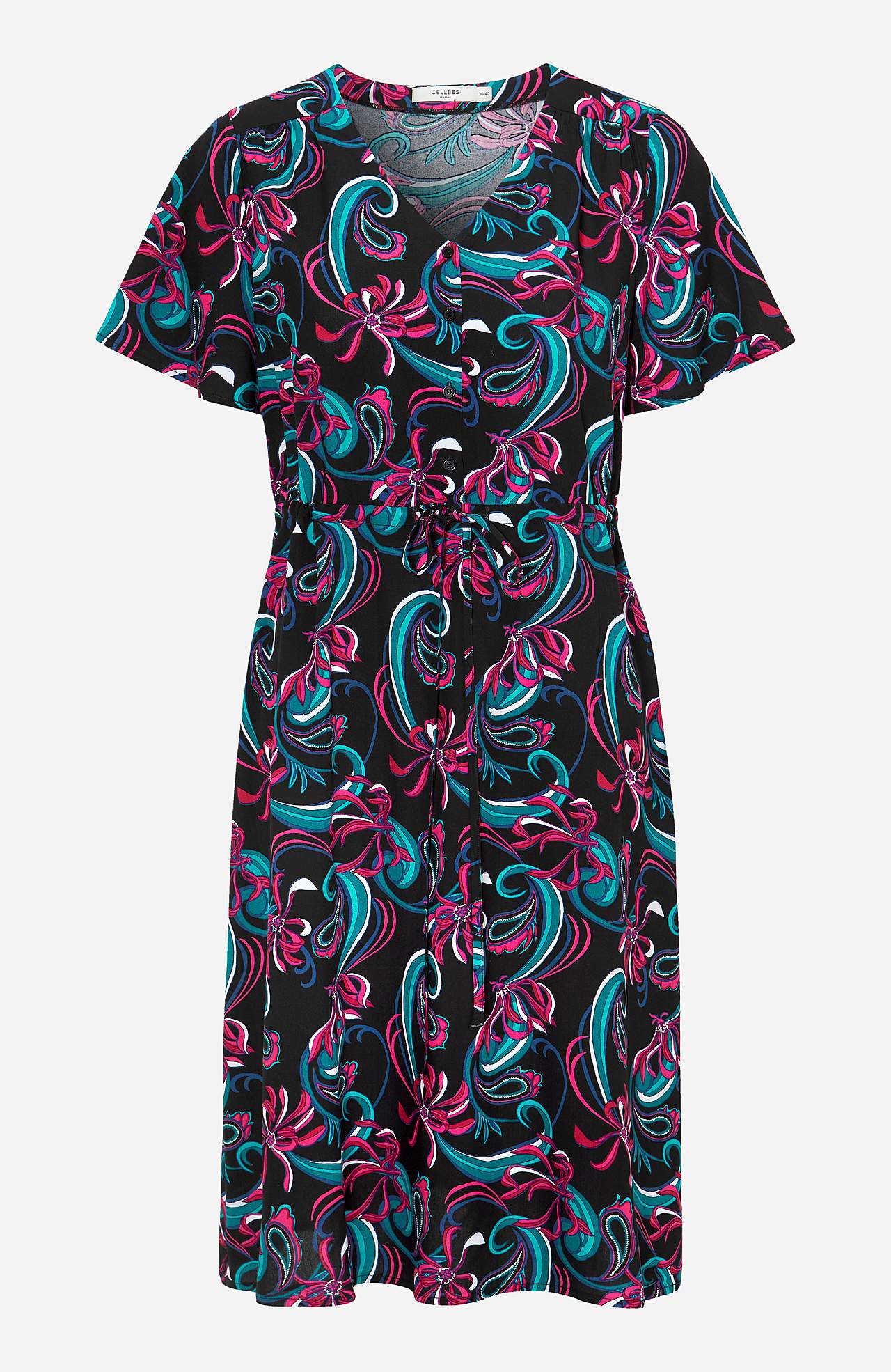 Patroonvormige viscose jurk met korte mouwen