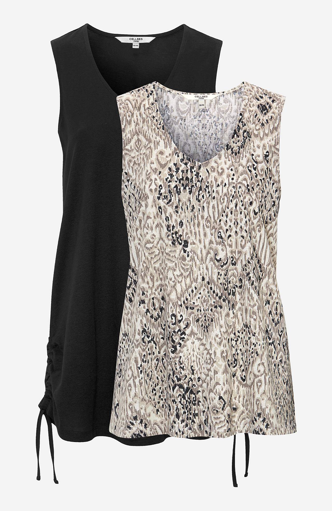 Mouwloze jersey-topjes met twee aparte lengtes Set van 2