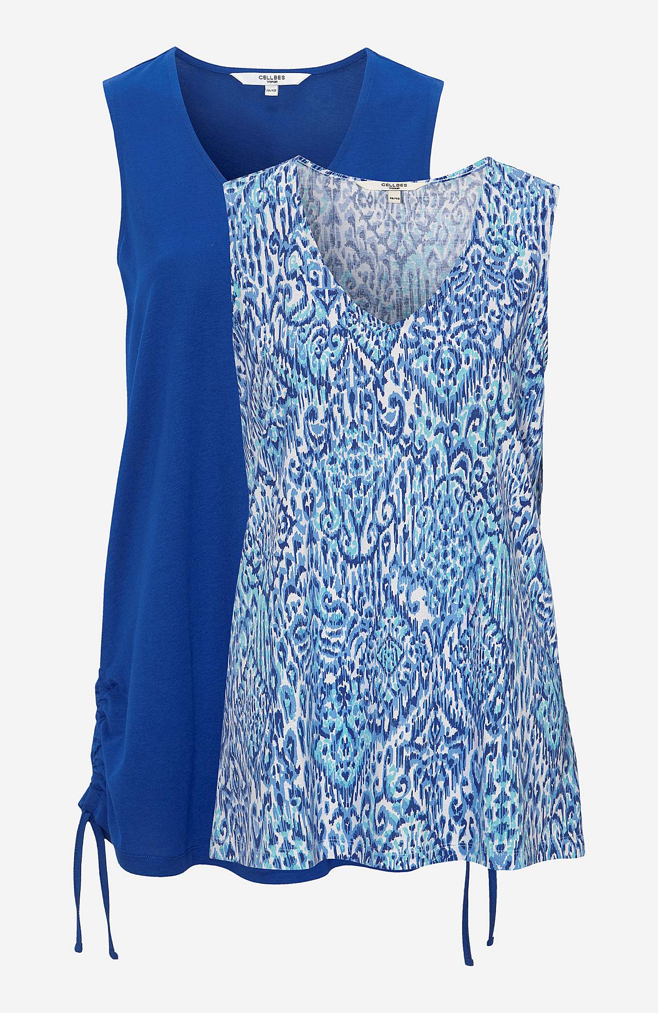 Mouwloze jersey-topjes met twee aparte lengtes Set van 2