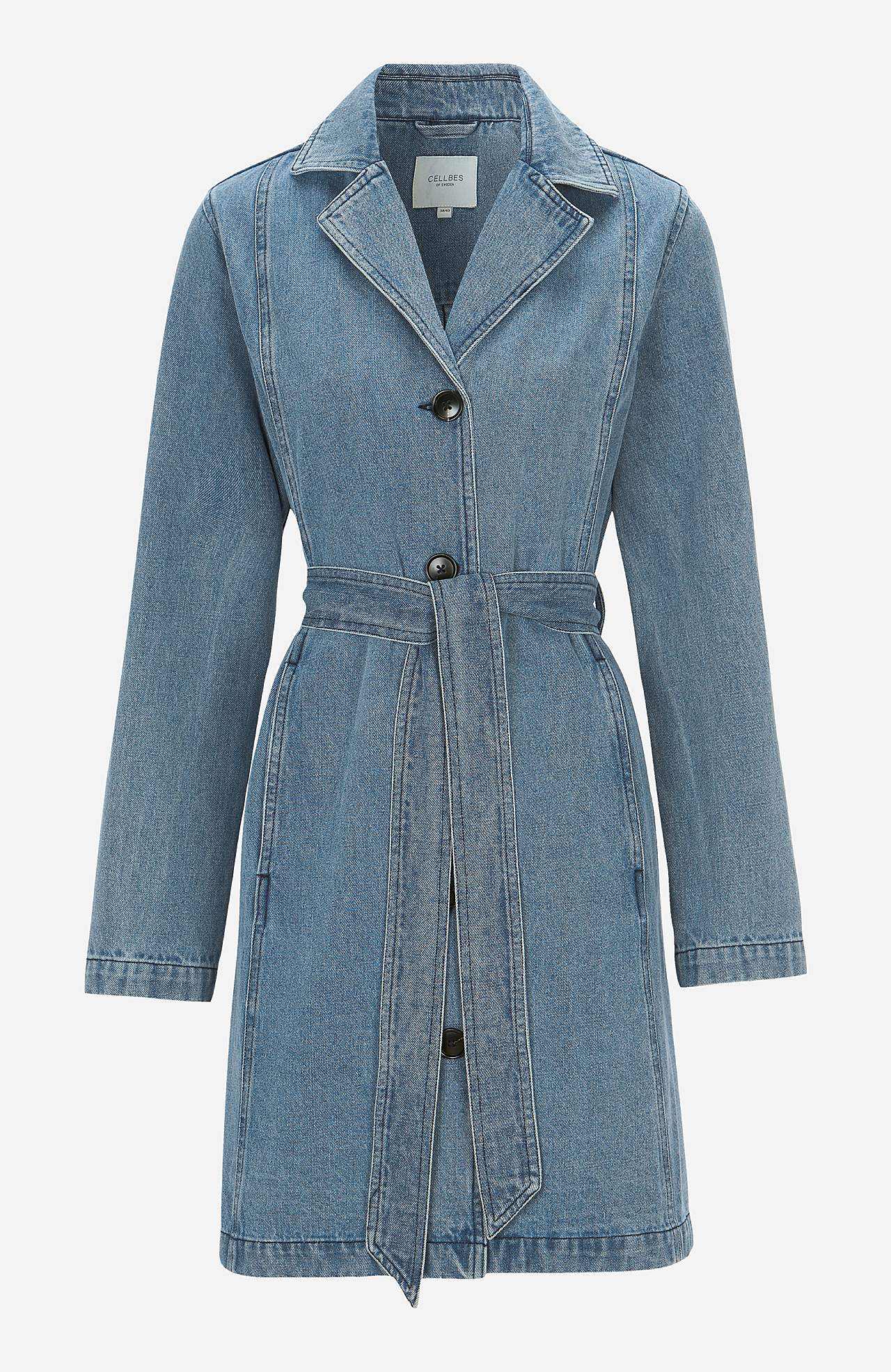 Jas van denim met riem stropdas