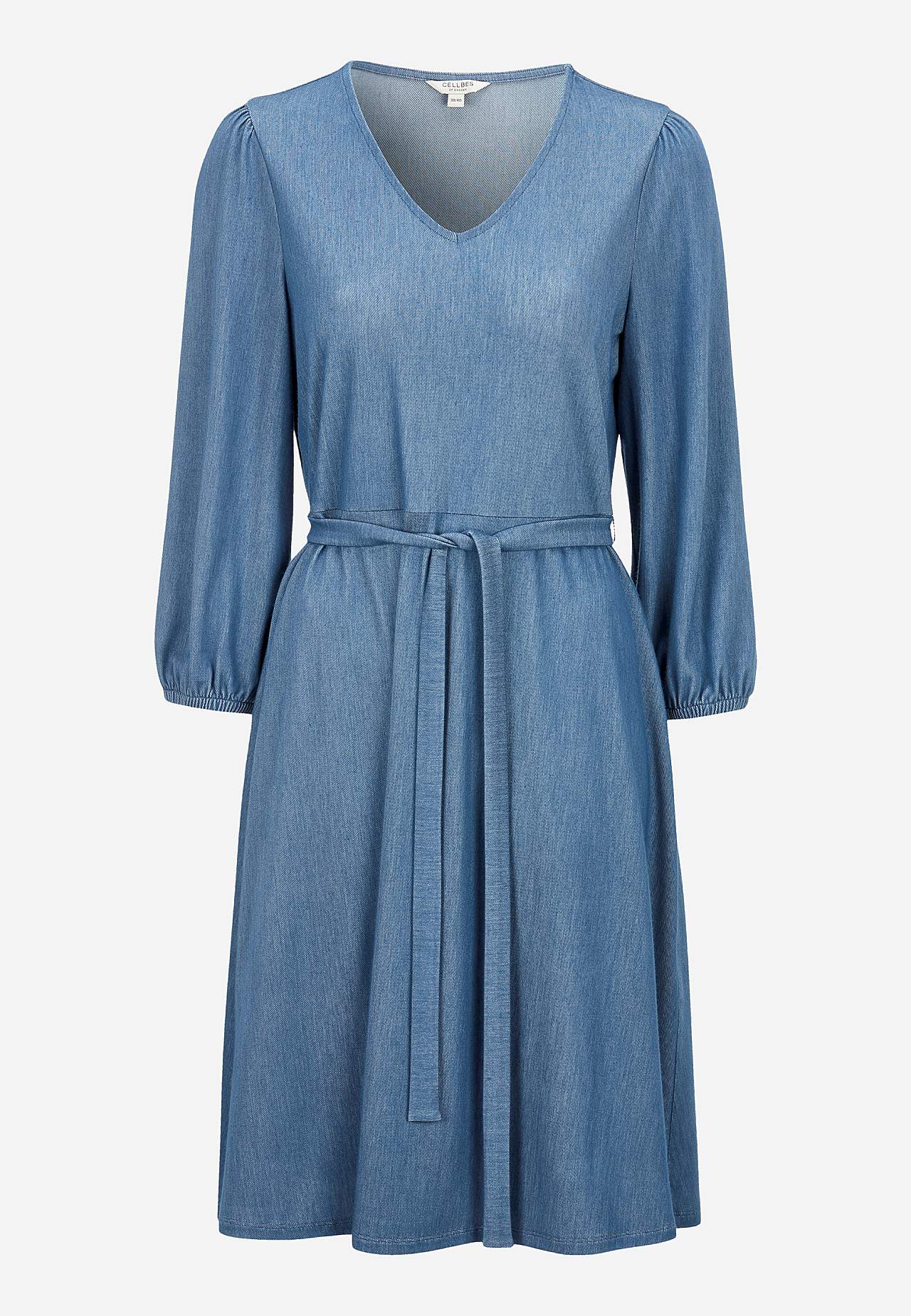 Jurk van denim-jersey met zelfbindende riem
