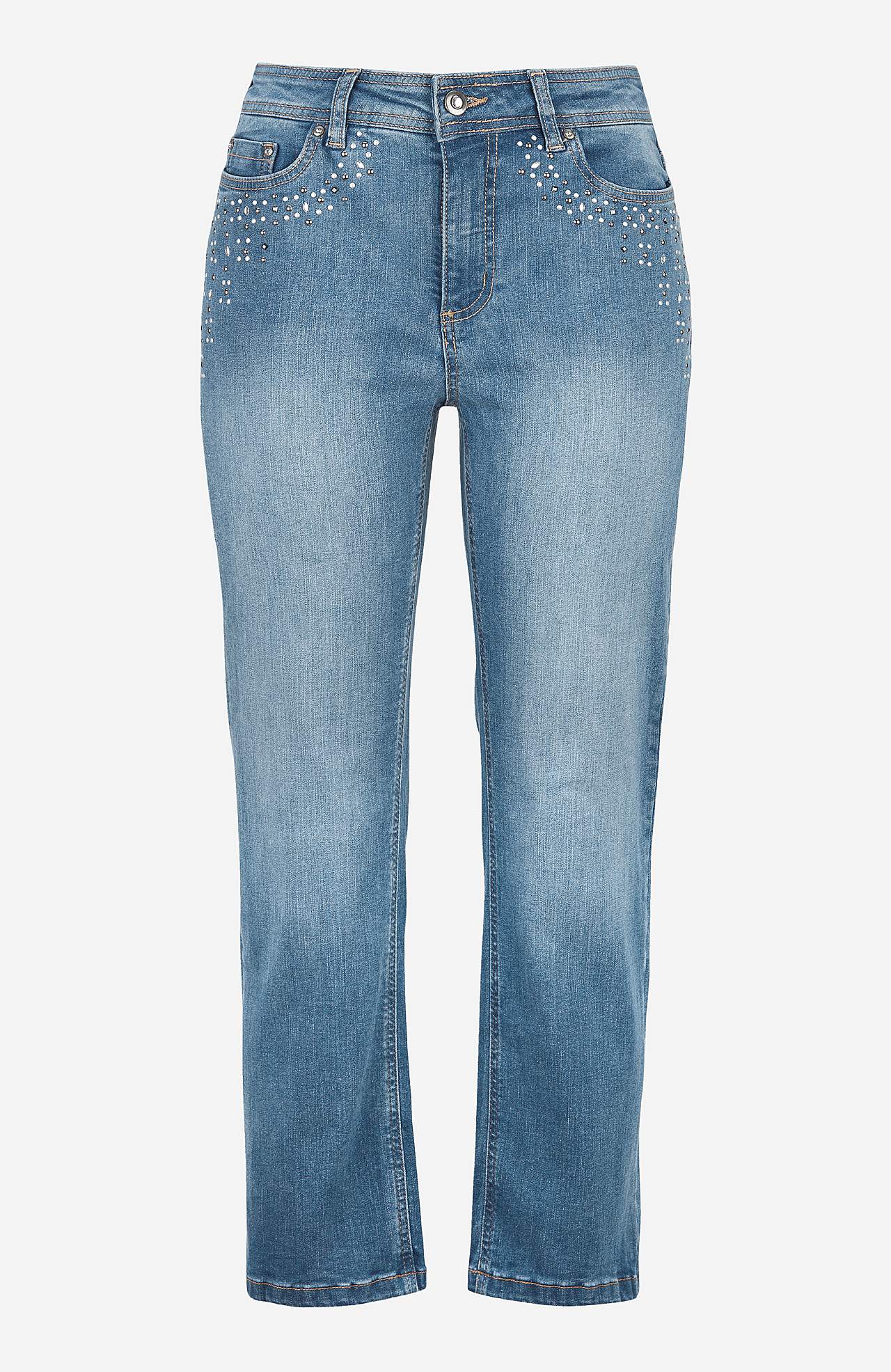 Enkeljeans met parelmoer en bergkristal