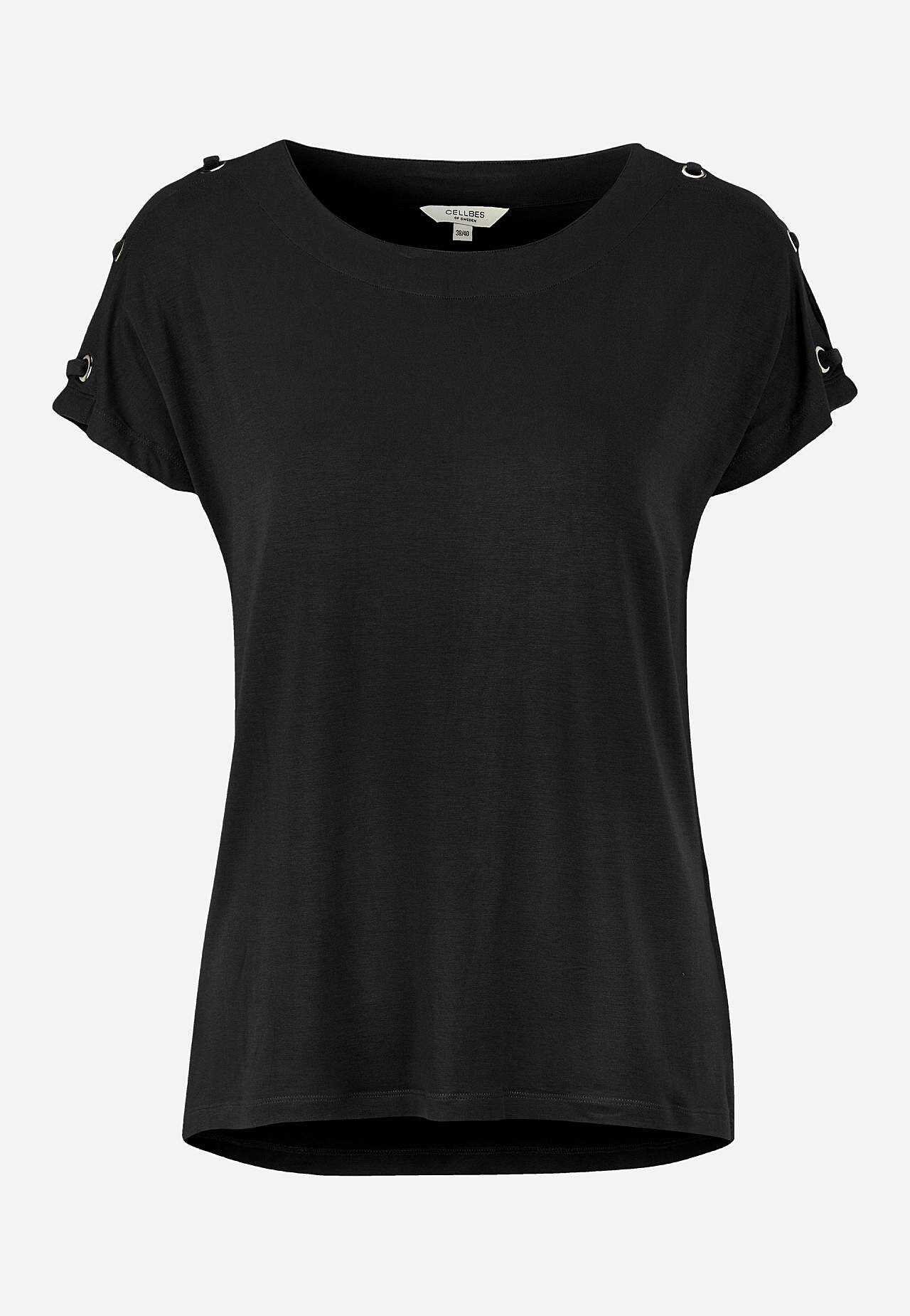 Jersey-topje met decor op de schouder