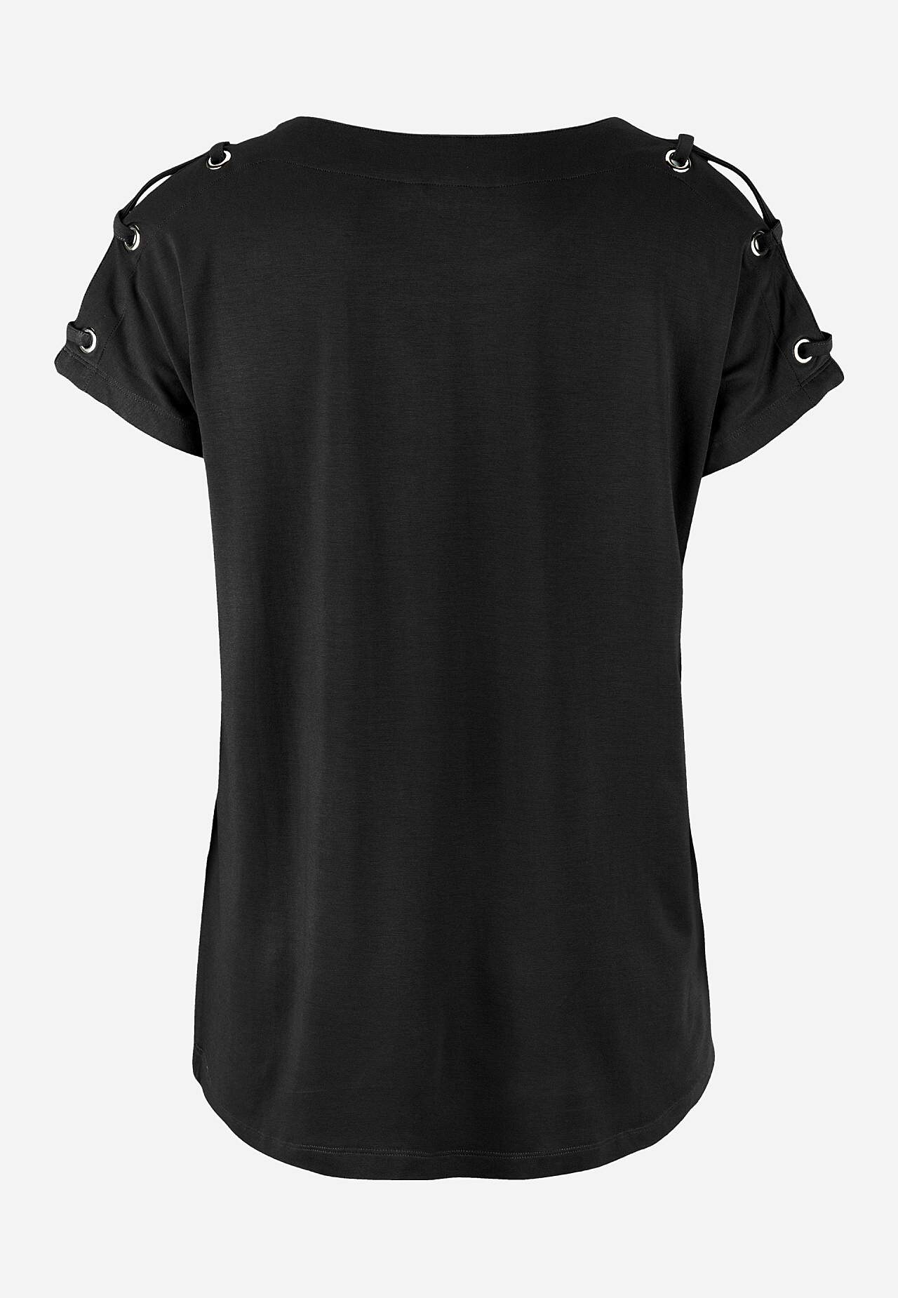 Jersey-topje met decor op de schouder