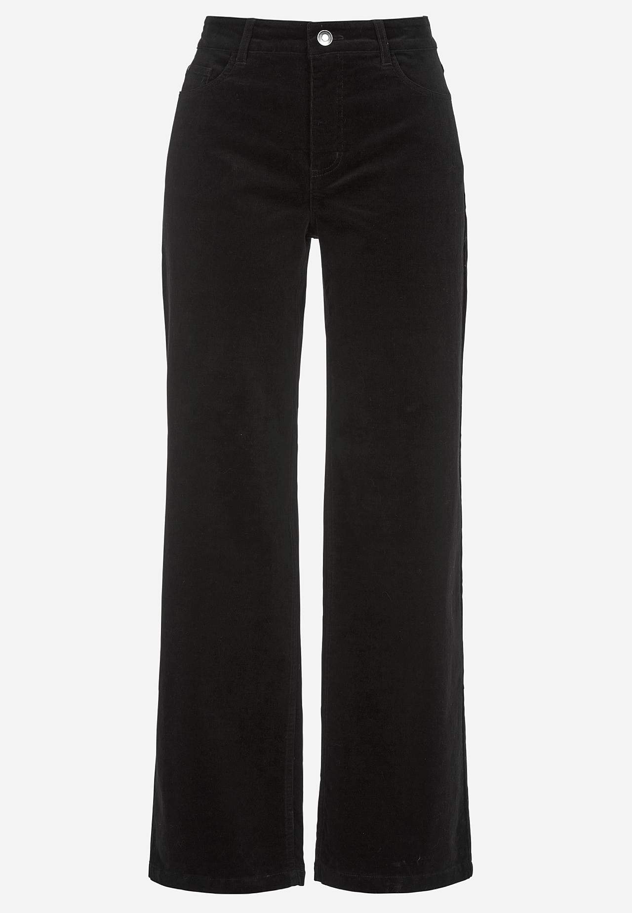 Elastische ribfluwelen broek met wijde benen