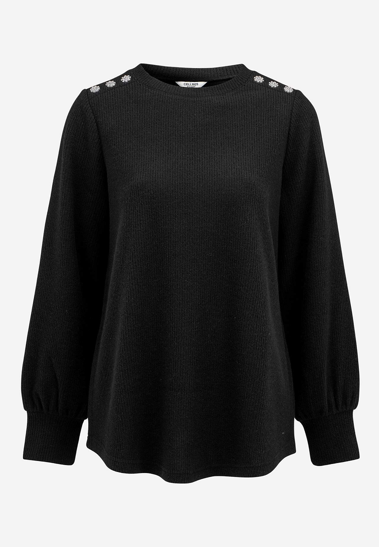 Geribbelde tuniek met strass-knopen
