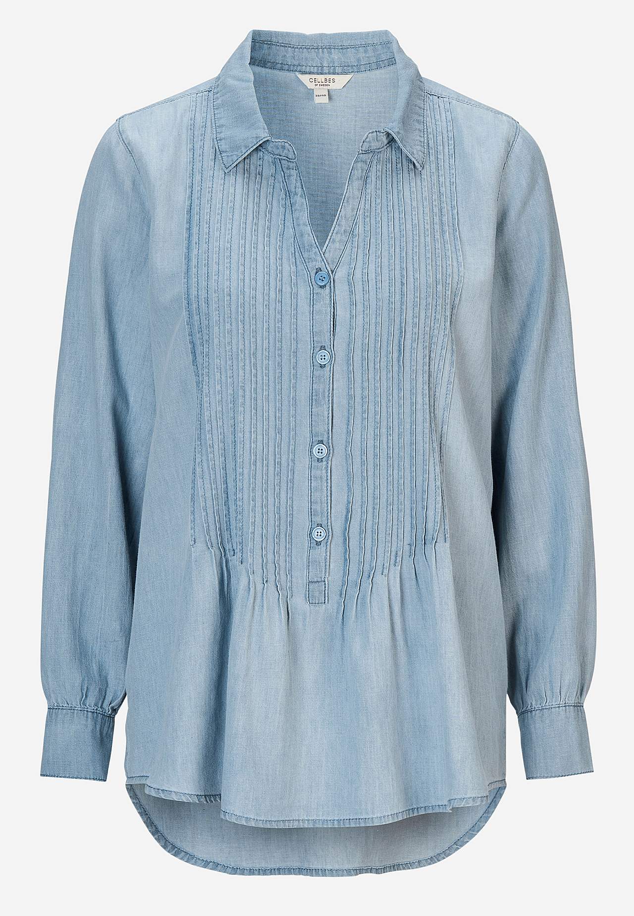 Denim blouse met genaaide plooien