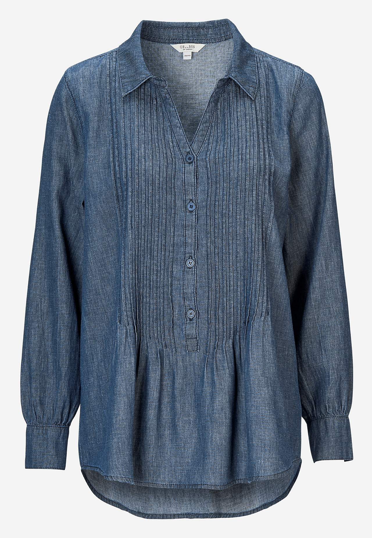 Denim blouse met genaaide plooien