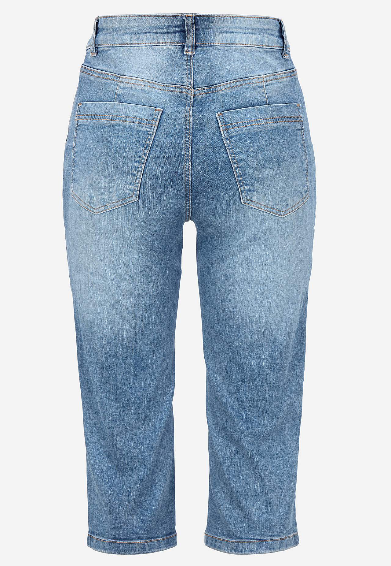 Elastische cropped jeans met gestikte vouw