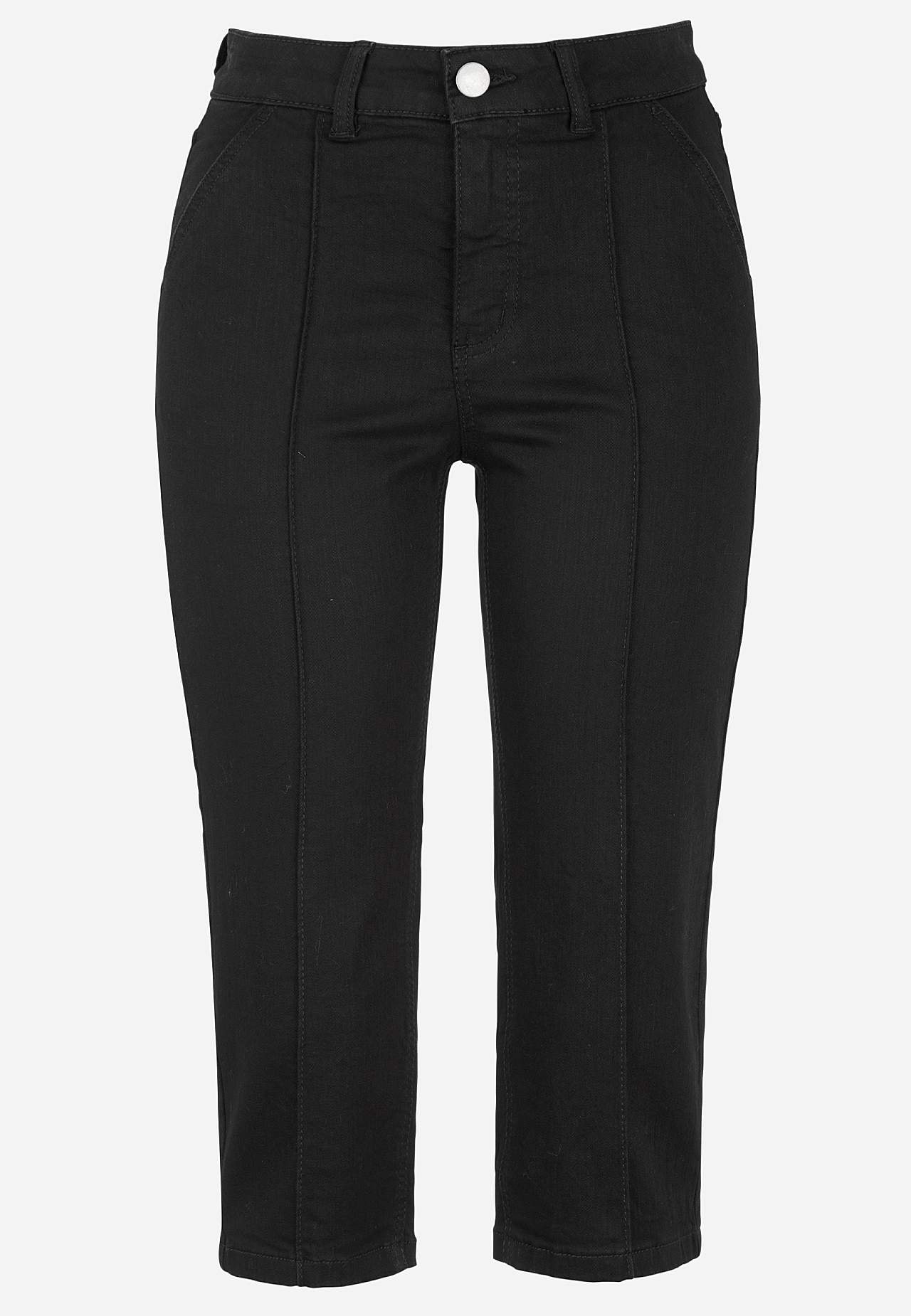 Elastische cropped jeans met gestikte vouw