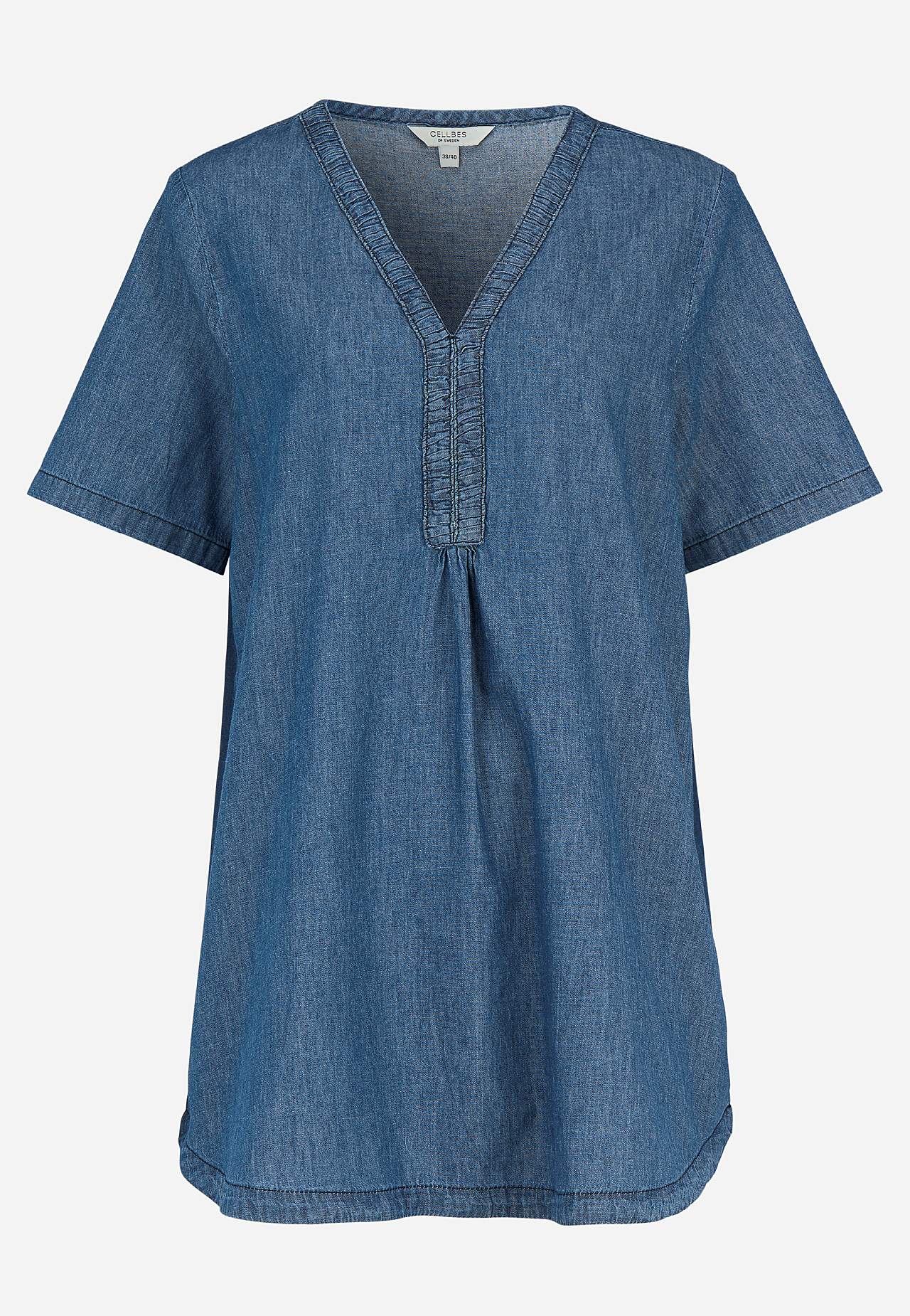 Denim tuniek met decoratieve v-hals