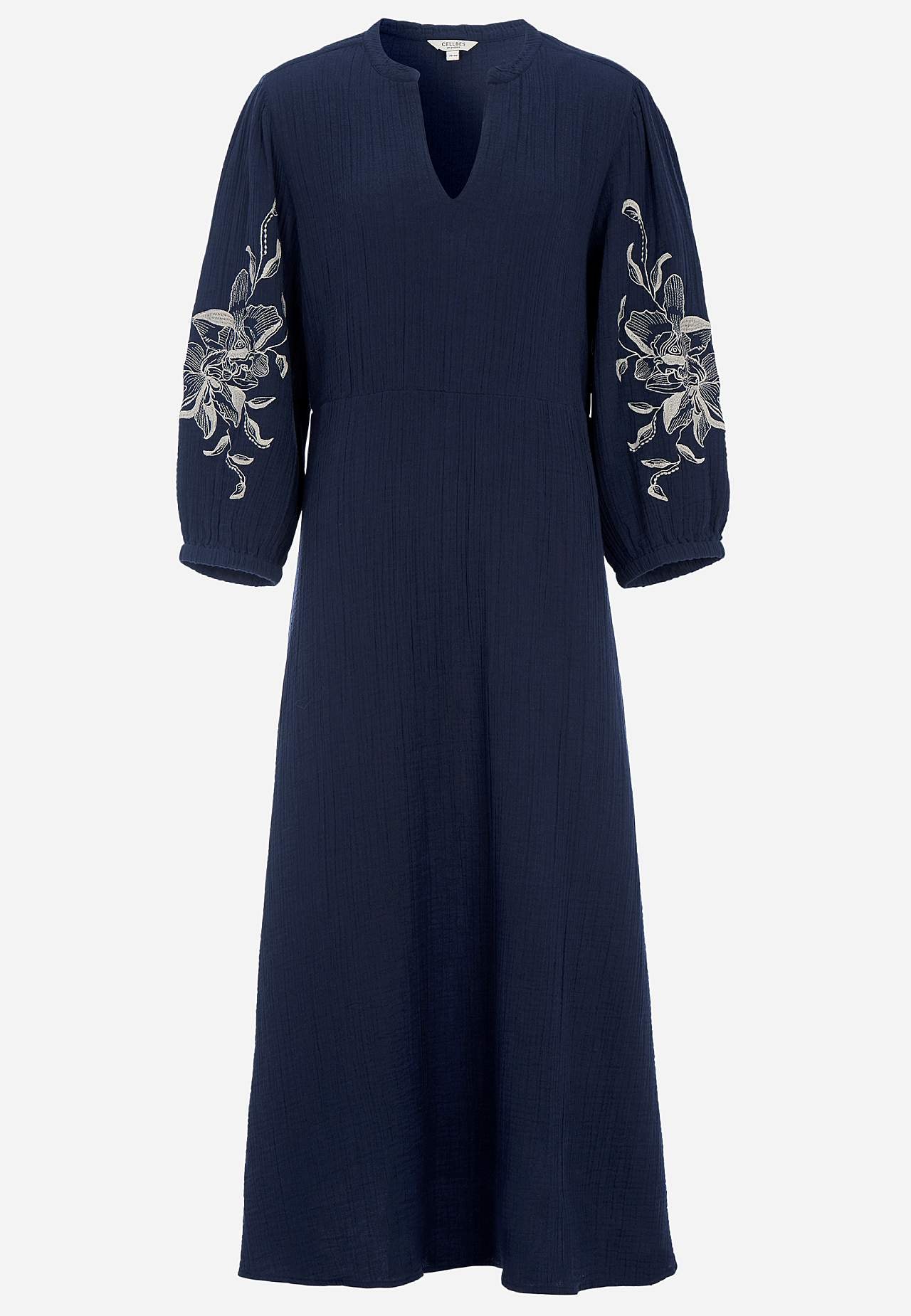 Jurk van gekreukt katoen met borduursel