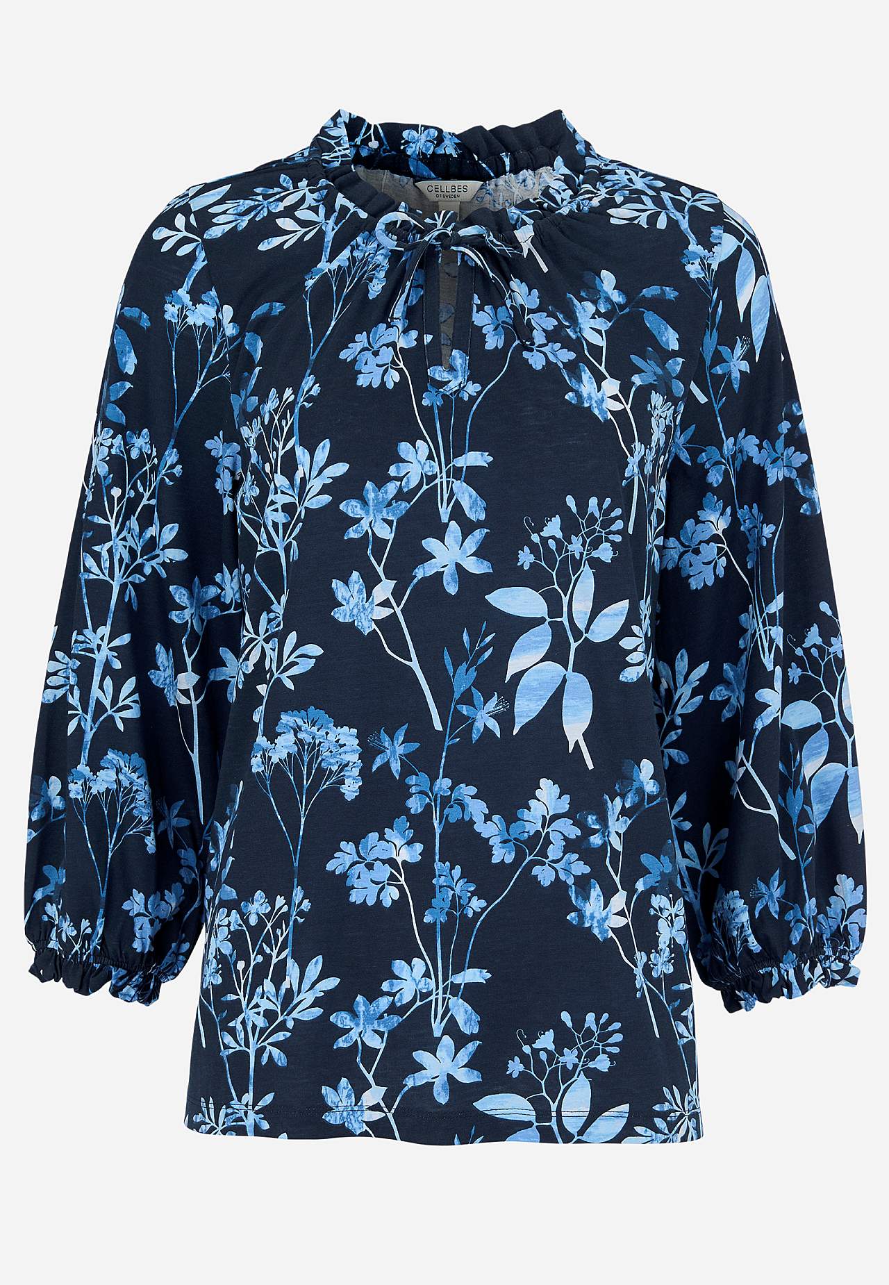 Jersey-topje met patroon met rand met ruches