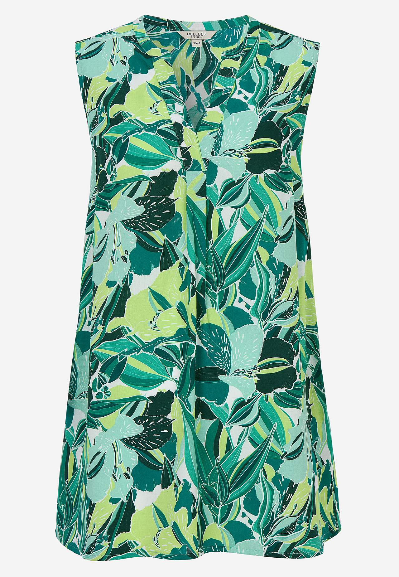 Mouwloze tuniek met zakken en een bloemenpatroon